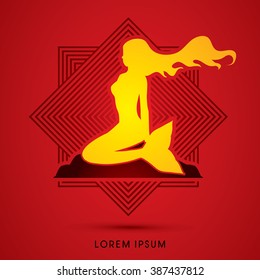 Mermaid sitting designed on line square background graphic vector.