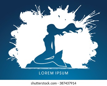 Mermaid sitting designed on splash ink background graphic vector.