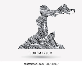 Mermaid sitting designed using black grunge brush graphic vector.