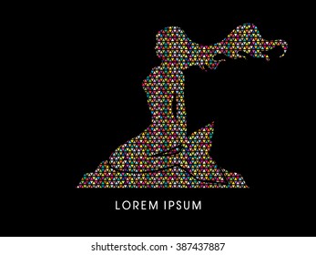 Mermaid sitting designed using colorful mosaic brush graphic vector.