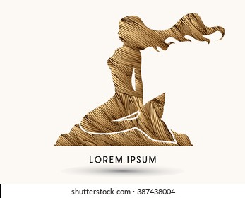 Mermaid sitting designed using gold grunge brush graphic vector.