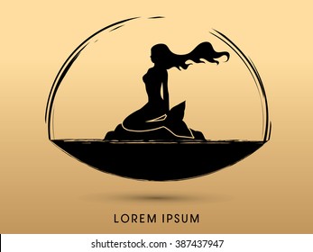 Mermaid sitting designed using grunge brush graphic vector.