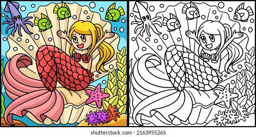 Mermaid Sitting in a Giant Shell Illustration