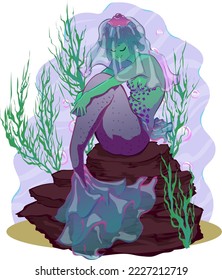 mermaid sitting rock and