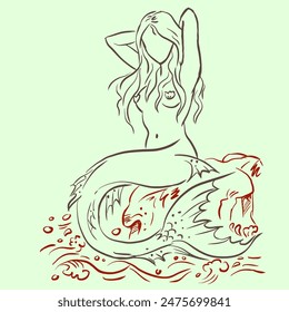 Mermaid sitting on the rock vector for card, decoration, illustration