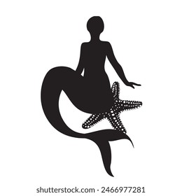 Mermaid sitting on a starfish. Vector illustration