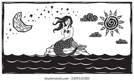 Mermaid sitting the stone