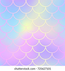 Mermaid skin or fish scale pattern. Pale yellow pink gradient mesh. Abstract blurry vector background. Fantastic fish skin seamless pattern. Romantic mermaid scale background. Pastel colors fish scale