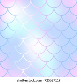 Mermaid skin or fish scale pattern. Pink mint white gradient mesh. Abstract blurry vector background. Fantastic fish skin seamless pattern. Romantic mermaid scale background. Pastel colors fish scale