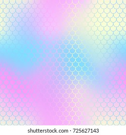 Mermaid skin or fish scale pattern. Blue pink yellow gradient mesh. Abstract blurry vector background. Fantastic fish skin seamless pattern. Romantic mermaid scale background. Pastel colors fish scale