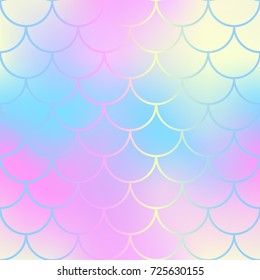 Mermaid skin or fish scale pattern. Pink blue yellow gradient mesh. Abstract blurry vector background. Fantastic fish skin seamless pattern. Romantic mermaid scale background. Pastel colors fish scale