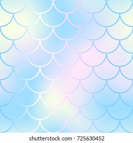 Mermaid skin or fish scale pattern. Pale yellow blue gradient mesh. Abstract blurry vector background. Fantastic fish skin seamless pattern. Romantic mermaid scale background. Pastel colors fish scale