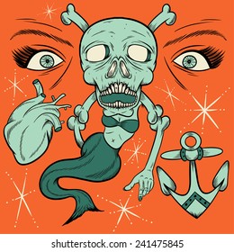 Mermaid Skull Tattoo Flash
