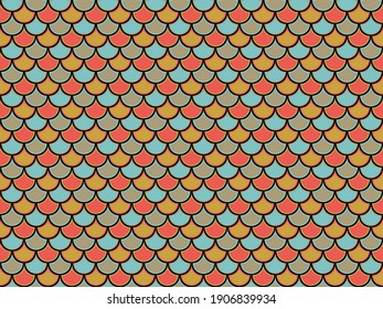 Mermaid squama cartoon vector endless pattern. Art waves geometry. Fishscale vivid illustration. Asian fabric design. Half circle dragon scales background.