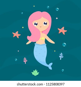 Mermaid with starfish animals vector illustration