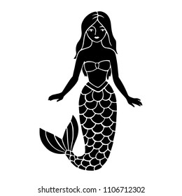 Mermaid stencil laser cut cutout template. Vector illustration. Perfect for school art class.