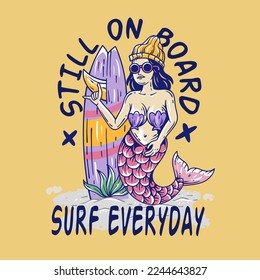 Mermaid surf design, vector design and illustration. for tshirt and merchandise.