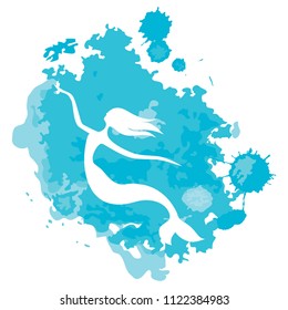 mermaid swimming in azure sea, watercolor effect