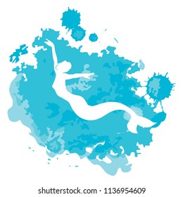 mermaid swimming in azure sea, watercolor effect