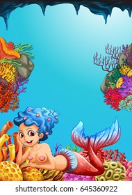 Mermaid swimming under the ocean illustration