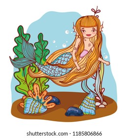 Mermaid swimming undersea