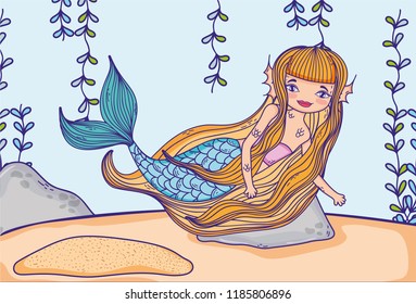 Mermaid swimming undersea