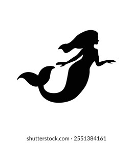 Mermaid Swimming vector illustration isolated on white background. Silhouette of a mermaid.