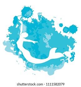 mermaid swimming, watercolor effect,  logo icon