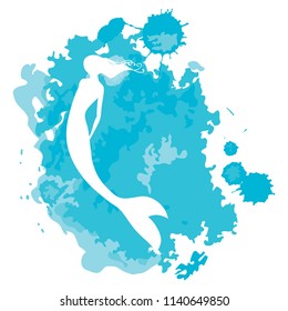 mermaid swimming, watercolor effect,  logo icon