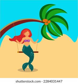 Mermaid swinging on a palm tree