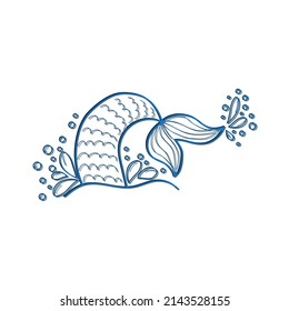 Mermaid tail clipart, mermaid tail isolated. Hand drawn teal, turquoise, blue and purple, violet mermaid, fish tail.