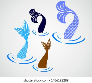 Mermaid tail colored, mermaid entering the water. Vector-EPS