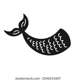 Mermaid tail glyph icon. Clipart image isolated on white background