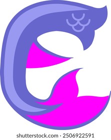 Mermaid Tail Letter Alphabet Vector Element