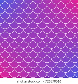 Mermaid tail on trendy gradient background. Square backdrop with mermaid tail ornament. Bright color transitions. Fish scale banner and invitation. Underwater sea pattern. Blue, purple, pink colors.