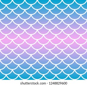 Mermaid tail pattern. Fish skin texture on blue and pink gradient background. Vector illustration.