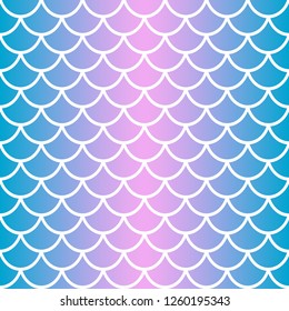 Mermaid tail pattern on a gradient background. Fish scales texture on a pink and blue ombre. Seamless vector illustration.