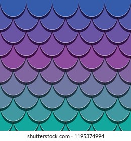 Mermaid tail pattern. Paper cut out 3d fish skin background. Bright spectrum colors.