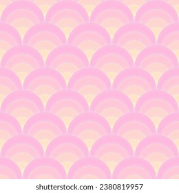 Mermaid tail scales vector pattern in shades of pink and yellow. Mermaid scales sparkle with light. Colorful water waves and sparkling water surface. Shiny mermaid scales. Sea. Beautiful pastel waves.