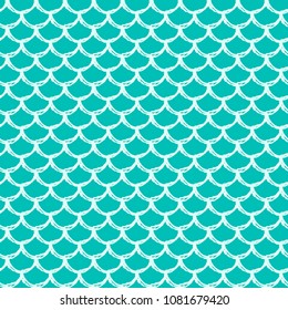 Mermaid tail seamless pattern. Fish skin texture. Tillable background for girl fabric, textile design, wrapping paper, swimwear or wallpaper. Blue mermaid tail background with fish scale underwater.
