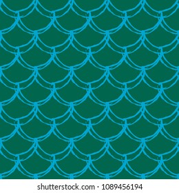 Mermaid tail seamless pattern. Fish skin texture. Tillable background for girl fabric, textile design, wrapping paper, swimwear or wallpaper. Green mermaid tail background with fish scale underwater.