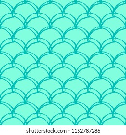 Mermaid tail seamless pattern. Fish skin texture. Tillable background for girl fabric, textile design, wrapping paper, swimwear or wallpaper. Blue mermaid tail background with fish scale underwater.