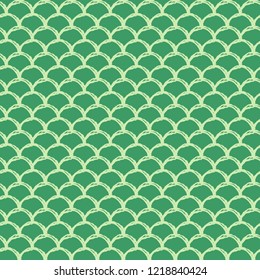 Mermaid tail seamless pattern. Fish skin texture. Tillable background for girl fabric, textile design, wrapping paper, swimwear or wallpaper. Green mermaid tail background with fish scale underwater.