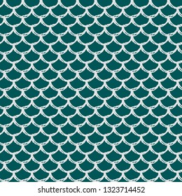 Mermaid tail seamless pattern. Fish skin texture. Tillable background for girl fabric, textile design, wrapping paper, swimwear or wallpaper. Green mermaid tail background with fish scale underwater.