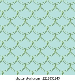 Mermaid tail seamless pattern. Fish skin texture. Tillable background for girl fabric, textile design, wrapping paper, swimwear or wallpaper. Green mermaid tail background with fish scale underwater.