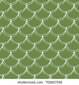 Mermaid tail seamless pattern. Fish skin texture. Tillable background for girl fabric, textile design, wrapping paper, swimwear or wallpaper. Green mermaid tail background with fish scale underwater.