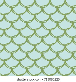 Mermaid tail seamless pattern. Fish skin texture. Tillable background for girl fabric, textile design, wrapping paper, swimwear or wallpaper. Green mermaid tail background with fish scale underwater.