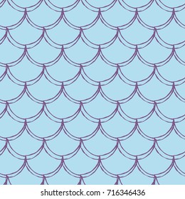 Mermaid tail seamless pattern. Fish skin texture. Tillable background for girl fabric, textile design, wrapping paper, swimwear or wallpaper. Purple mermaid tail background with fish scale underwater.