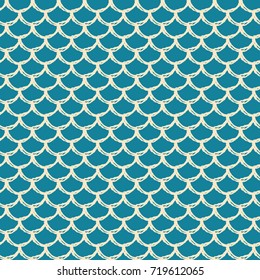 Mermaid tail seamless pattern. Fish skin texture. Tillable background for girl fabric, textile design, wrapping paper, swimwear or wallpaper. Green mermaid tail background with fish scale underwater.