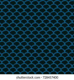 Mermaid tail seamless pattern. Fish skin texture. Tillable background for girl fabric, textile design, wrapping paper, swimwear or wallpaper. Blue mermaid tail background with fish scale underwater.